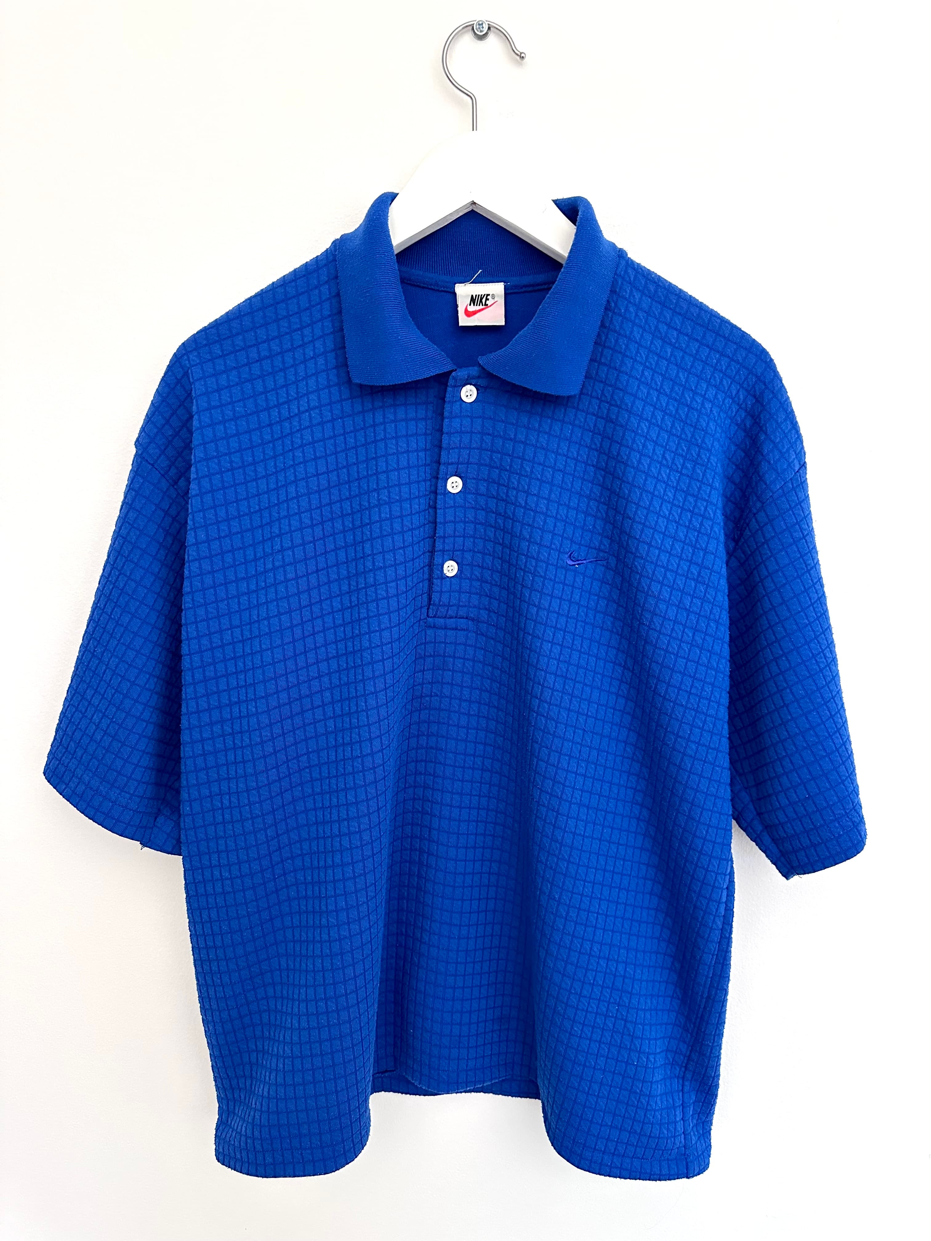 Vintage Nike 90s Polo Shirt — Waffle Textured Cotton — Blue