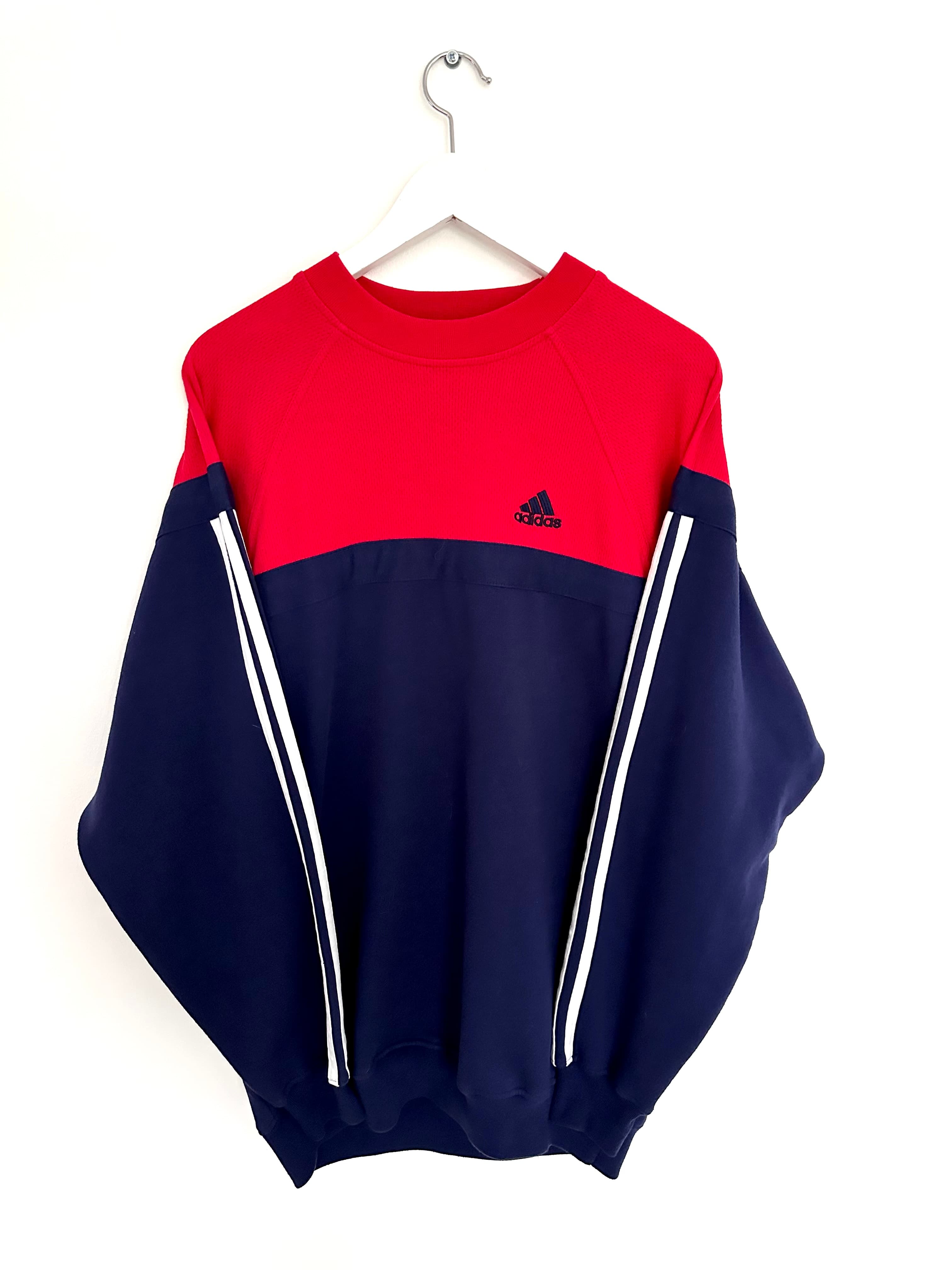 Vintage Adidas 90s Sweatshirt — Navy / Red Color Block